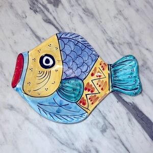 MADE IN ITALY Vietri Ceramic Fish Plate, Hand-Painted, DESUIR